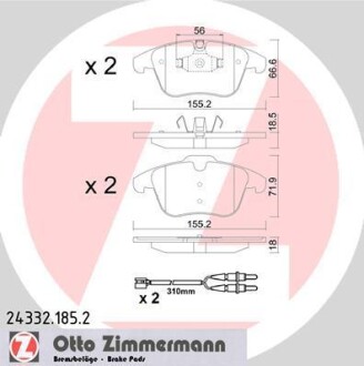 Комплект гальмівних накладок, дискове гальмо - ZIMMERMANN 243321852