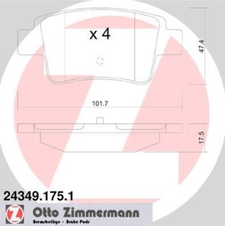 Комплект тормозных колодок, дисковый тормоз - (1605356, 50902169, 77363959) ZIMMERMANN 24349.175.1