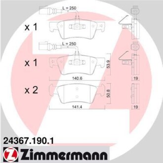 Комплект тормозных колодок, дисковый тормоз - ZIMMERMANN 24367.190.1