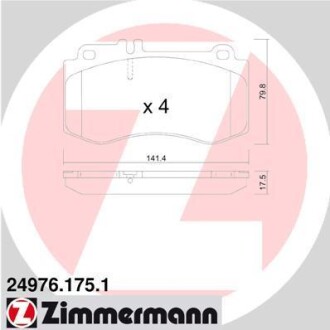 Комплект тормозных колодок, дисковый тормоз - ZIMMERMANN 24976.175.1