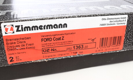 Фото 6 - Тормозной диск ZIMMERMANN 250.1363.20