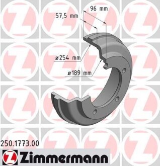 Тормозной барабан - (1C1W1126AE, 4098604, 4095023) ZIMMERMANN 250.1773.00