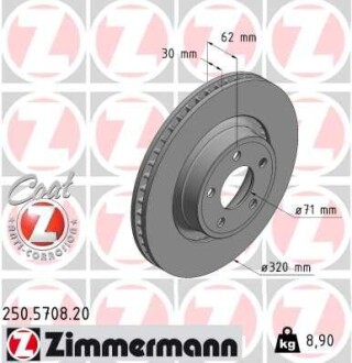 Диск гальмівний FORD Coat Z - ZIMMERMANN 250570820