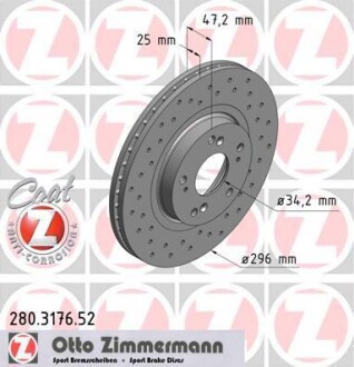 Диск гальмівний (передній) Honda Accord VIII/IX 08- (296x23) - ZIMMERMANN 280317652