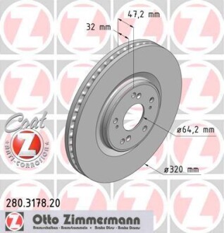 Диск гальмівний Coat Z - (45251TL0G50, 45251TL0G51) ZIMMERMANN 280317820