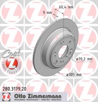 Тормозной диск - (42510TL0G50, 42510TL0G51, 42510TK0G50) ZIMMERMANN 280.3179.20