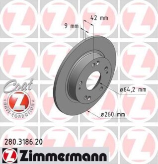 Тормозной диск 280.3186.20 - (42510SMGE20, 42510SNAA00, 42510SNAA01) ZIMMERMANN 280318620