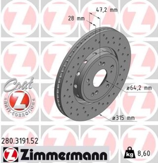 Tarcza hamulc. honda cr-v 12- przуd - (45251T1GG01, 45251T1GG00) ZIMMERMANN 280.3191.52