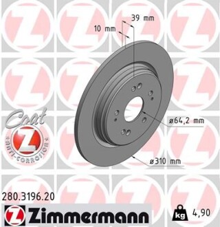 Диск гальмівний Coat Z - ((42510TLAA00, 42510TLYH00, 42510TNYE00)) ZIMMERMANN 280319620