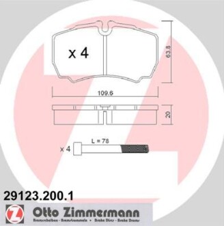 Комплект тормозных колодок, дисковый тормоз - ZIMMERMANN 29123.200.1