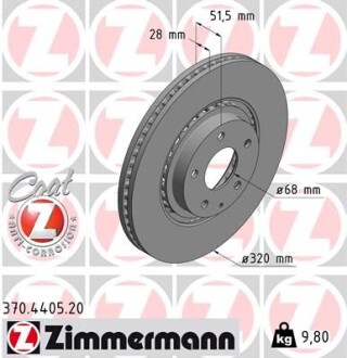 Диск торм пер. вент mazda cx-9 - (tk7833251a, tk7833251b) ZIMMERMANN 370440520