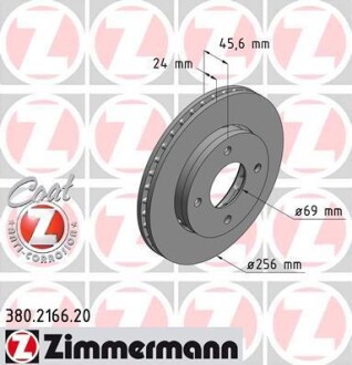 Тормозной диск - (05114479AA, 05114479AB, 5114479AA) ZIMMERMANN 380.2166.20