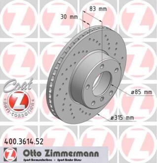 Тормозной диск - (4634210012, 4634210112, 4634210312) ZIMMERMANN 400.3614.52