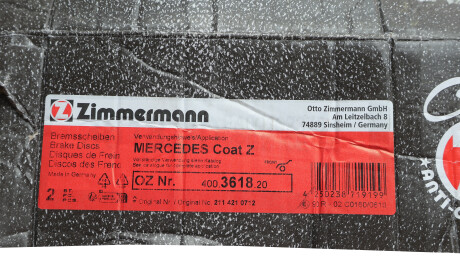 Фото 2 - Гальмівний диск ZIMMERMANN 400.3618.20 (400361820)