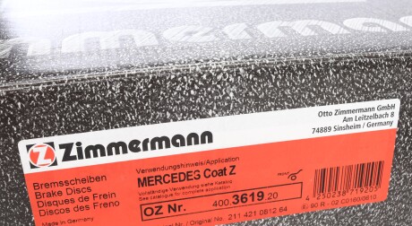 Фото 6 - Гальмівний диск ZIMMERMANN 400.3619.20 (400361920)