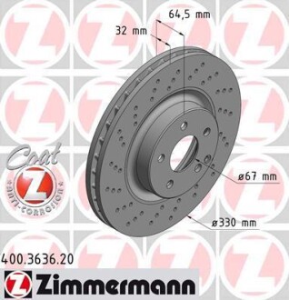 Тормозной диск - (2304210512, 2304210812, A2304210512) ZIMMERMANN 400.3636.20