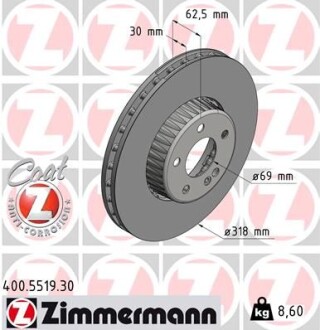 Гальмівний диск FORMULA S - (a0004212612, 0004212612) ZIMMERMANN 400.5519.30