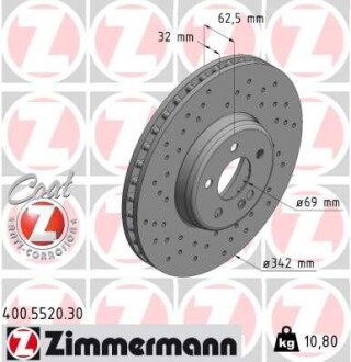 Диск гальмiвний MERCEDES FORMULA S - ((0004212212, A0004212212)) ZIMMERMANN 400552030