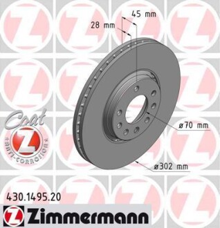 Тормозной диск - (569004, 9191247, 93171500) ZIMMERMANN 430.1495.20