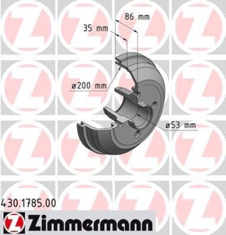 Тормозной барабан - (418000, 9196287) ZIMMERMANN 430.1785.00