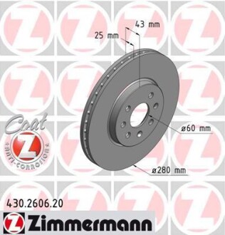 Тормозной диск - (569007, 569067, 93181113) ZIMMERMANN 430.2606.20