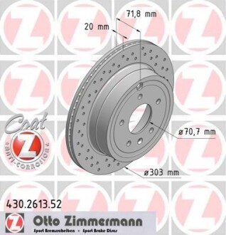 Тормозной диск - (20968395, 4804637, 96625873) ZIMMERMANN 430.2613.52