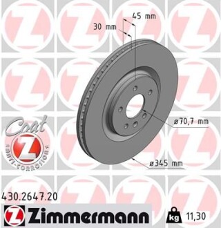 TARCZA HAMULC. OPEL INSIGNIA B 17- PRZУD - ZIMMERMANN 430.2647.20 (фото 1)