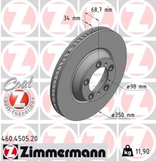 Диск гальмівний Coat Z правий - (971615302, 9Y0615302) ZIMMERMANN 460450520