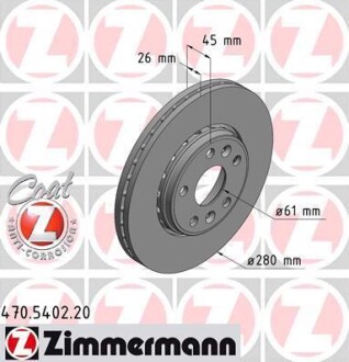 Диск гальмівний (передній) Renault Kangoo 08- (280x24) - ZIMMERMANN 470.5402.20