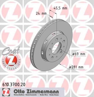 Тормозной диск - (30818027, M818027, 308180272) ZIMMERMANN 610.3700.20