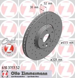 Тормозной диск - (31277342, 31410568, 31471034) ZIMMERMANN 610.3717.52