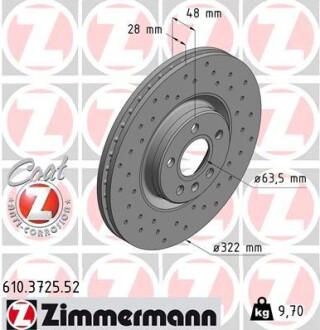 Тормозной диск - (31423724, 31471413, 31665446) ZIMMERMANN 610.3725.52